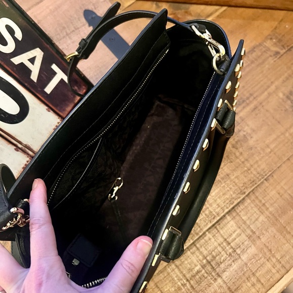 SOLD Michael Kors gold studded Selma hard leather Crossbody satchel  - Picture 3 of 5